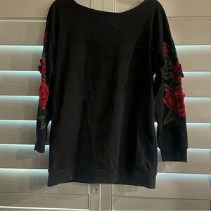 Black long sleeve shirt with Red Rose Embroidery